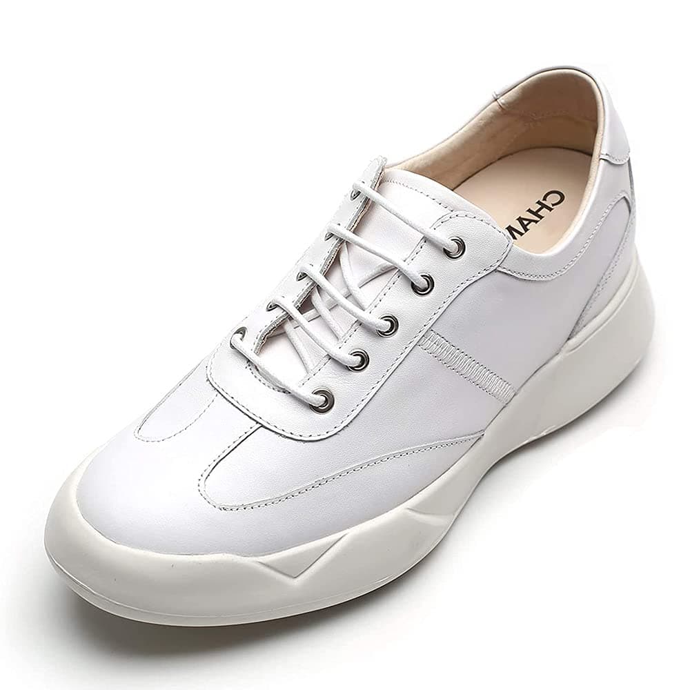 CHAMARIPA Men's Casual Invisible Height Increasing Elevator 2.76 Inches Shoes-Sneakers Genuine Leather Sport Lifting Shoes White H72C11K272D