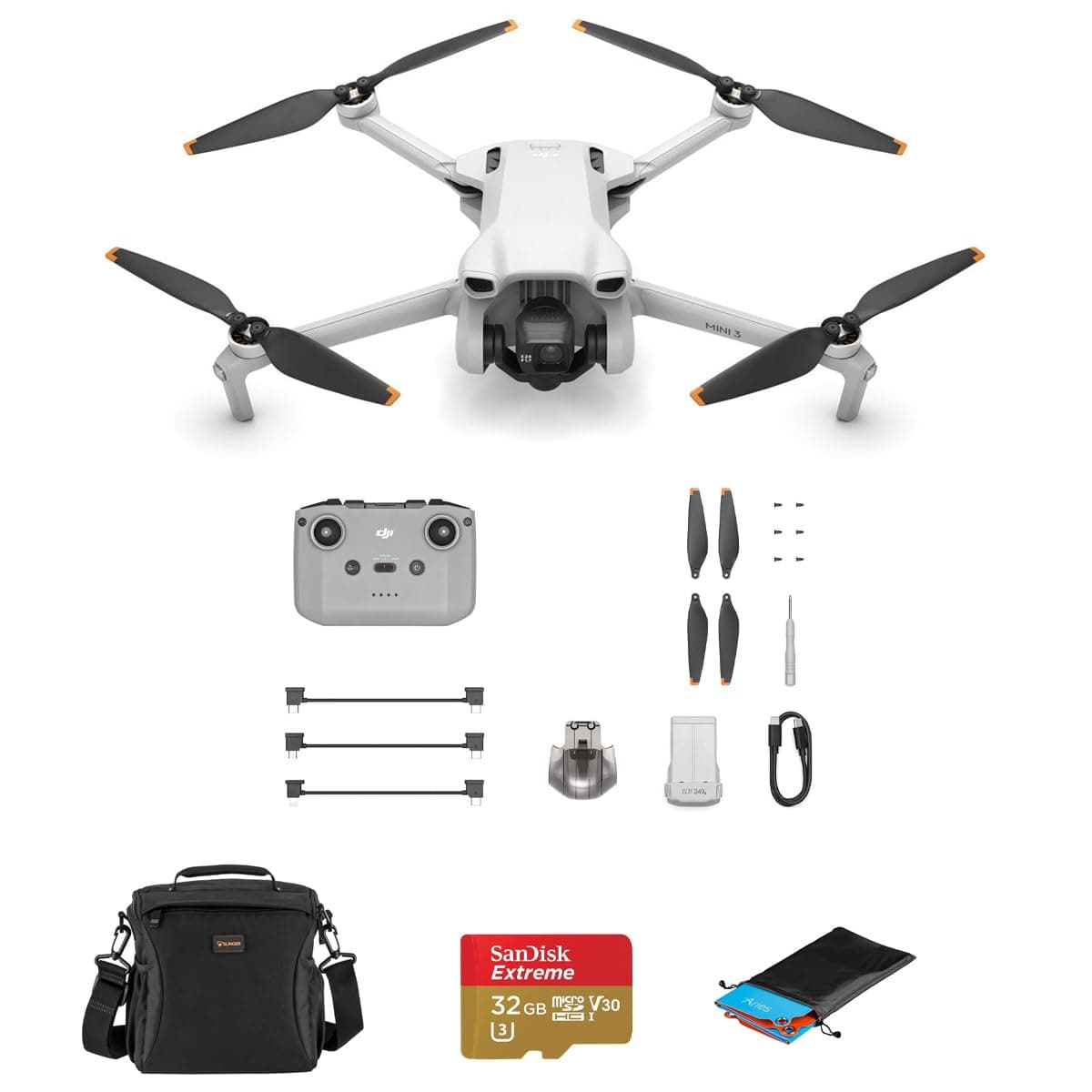 Mini 3 Drone with RC-N1 Remote Controller Bundle with 32GB microSD Card, Shoulder Bag, Landing Pad