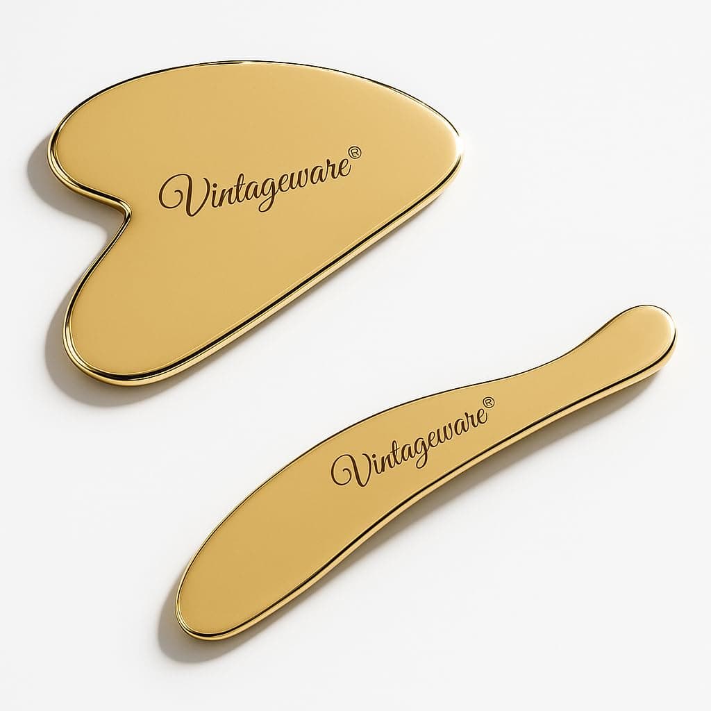 Vintageware® Kansa Gua Sha Combo Set | Heart-Shape & S-Shape Massage Tools for Face & Body