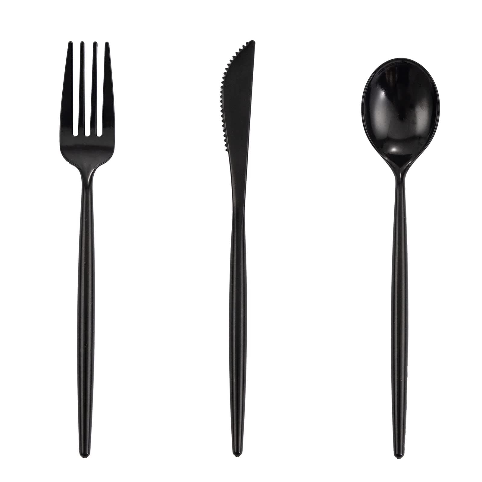 Supernal 180pcs Black Plastic Silverware Heavy Duty Black Party Cutlery Disposable Plastic Forks and Spoons Disposable Utensils Flatware Include 60 Forks,60 Knvies,60 Spoons