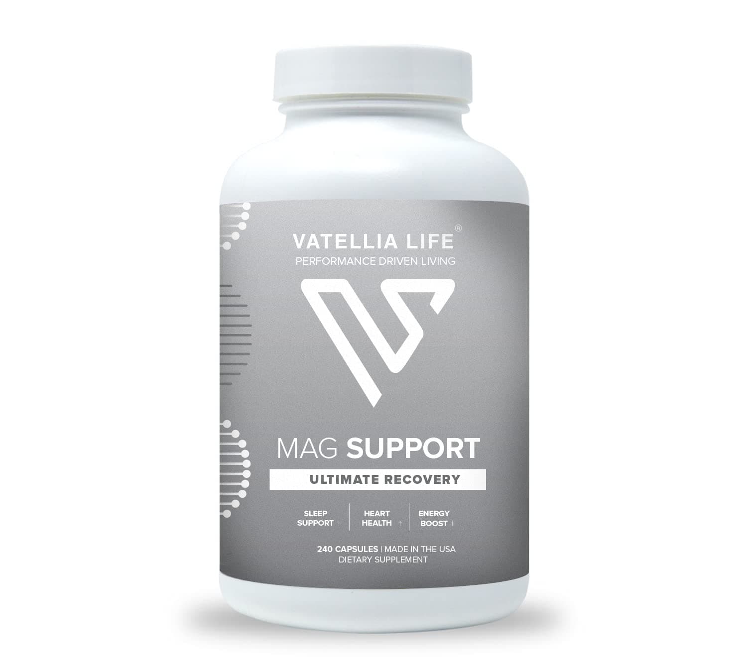 Vatellia Life | 500mg Magnesium Supplement | Slow Release | High Absorption | Dimagnesium Malate, Plus Vitamins C, B6, and B12 | 240 Tablets (60-Day Supply) | Heart, Bone, Muscle, Sleep Support