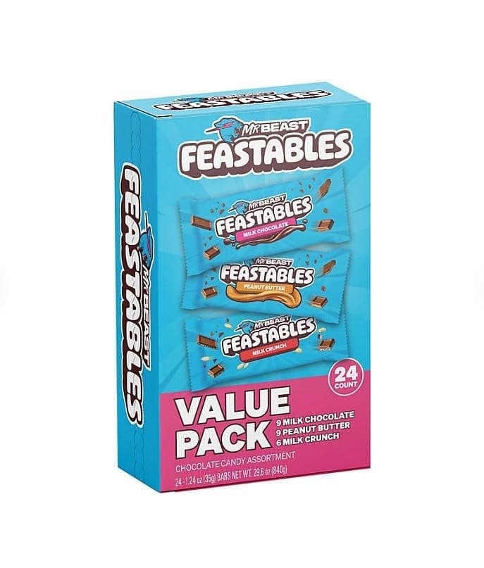 Feastebles Mr.Beast Variety Pack Milk Chocolate Bars, 1.24 Ounce (Pack of 24)