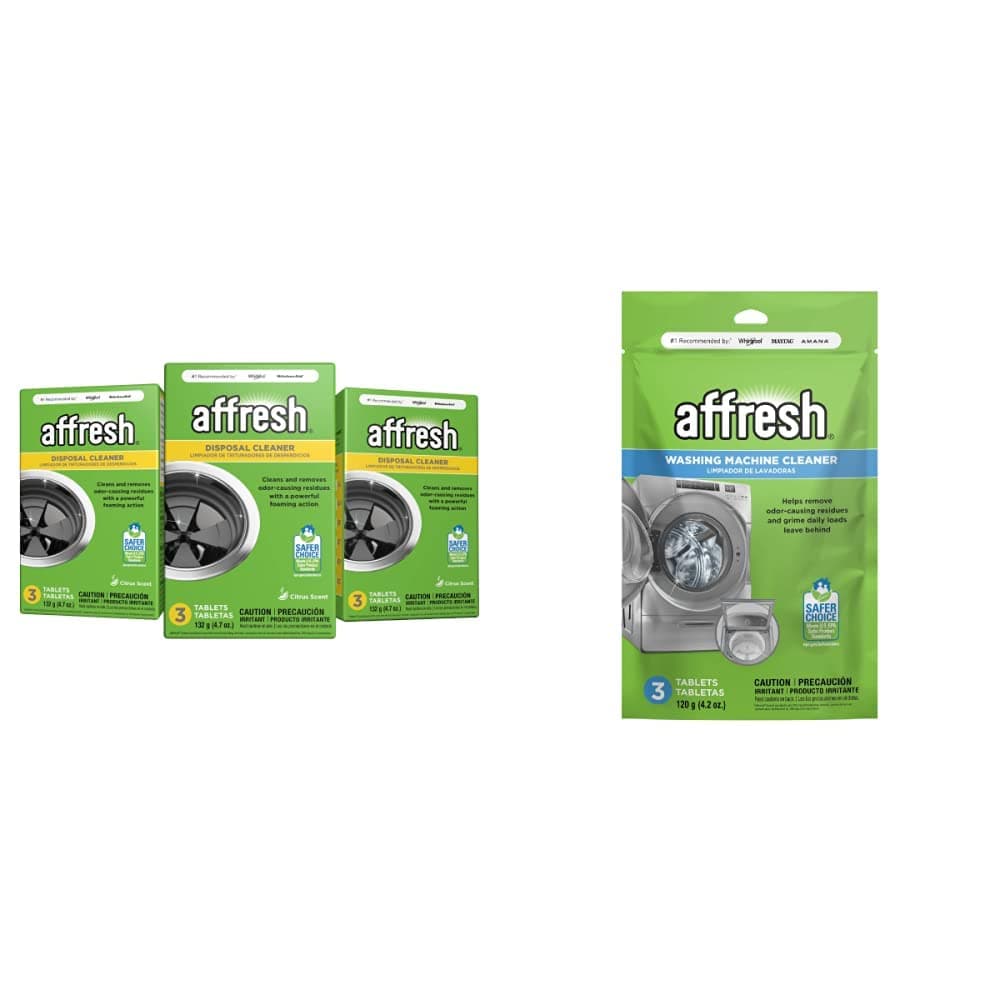 Affresh Garbage Disposal Cleaner, Removes Odor-Causing Residues, 9 Tablets [3 Pack] & Washing Machine Cleaner, Cleans Front Load and Top Load Washers, Including HE, 3 Tablets