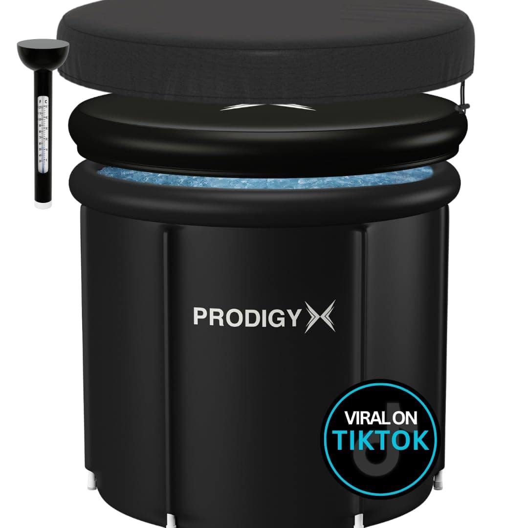 PRODIGYX Ice Bath Tub - Cold Plunge Tub for Athletes - Large Size, Portable, Outdoors - Lid & Thermometer