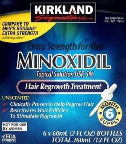 Kirkland Minoxidil 5 Percent Extra Strength Hair Regrowth for Men, 3 Pack of (6 Count)