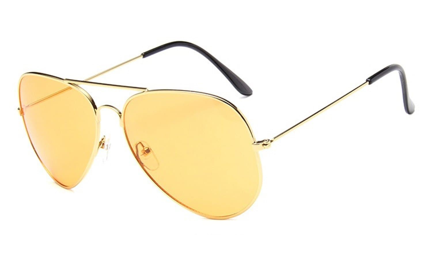 Chezi Unisex Gold Wire Frame Tinted Lens Aviator Sunglasses (gold, yellow)