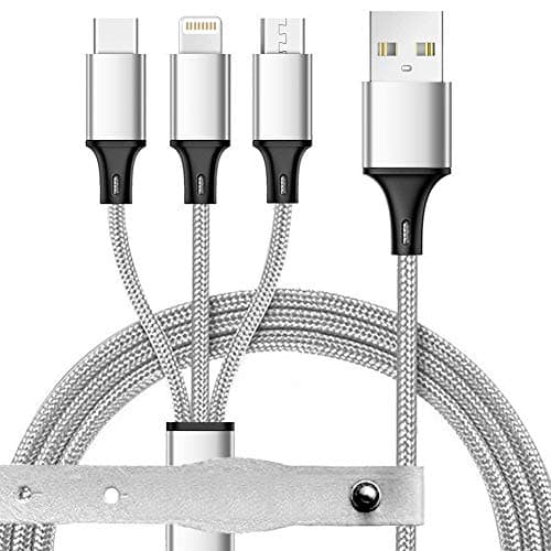 Multi Charging Cable Micro USB C 8P 3 in 1 Nylon Braided Fast Charger Cable 3.9ft Portable Travel Cables Data Sync Cord with Leather Strap for All Smartphones