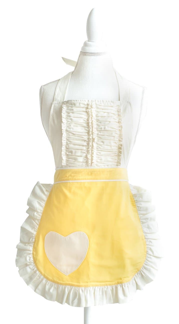 50s Style Vintage Darling Heart Apron in Buttercup Yellow, One Size