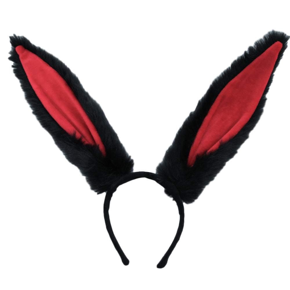 JilneedBunny Ears Headband,Plush Hair Accessories for Women Girls Cute Rabbit Ears Headbands, Black Red, One Size