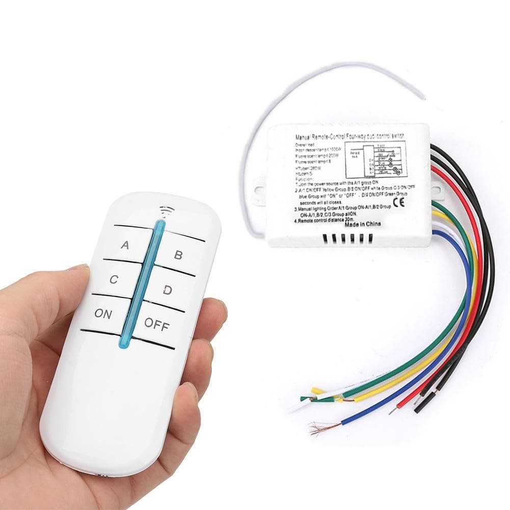 Uadme Wireless Light Switch, 4 Way Remote Control Light Switches Kit, ON/Off 200V-240V Wall Lights Switch Systems for Home Light Control, YAM-804