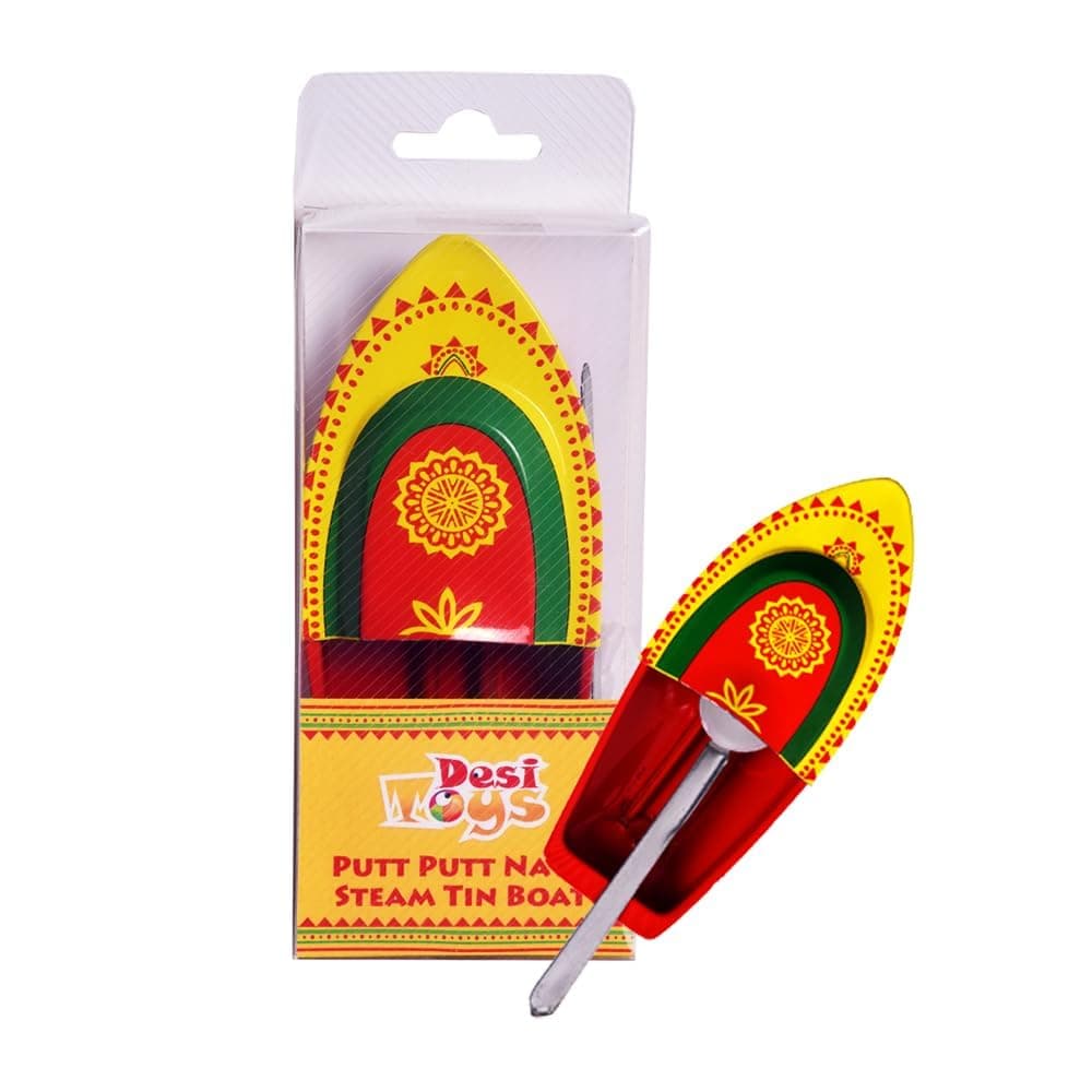 Putt Putt Nav | Pop Pop Steam Boat | Yellow & Red Color | Classic Indian Toys | Nostalgic Tin Water Toy for 14+ Children| Free Candle & Dropper | Powered by Flame ‎(‎14 x 6.5 x 3cms)
