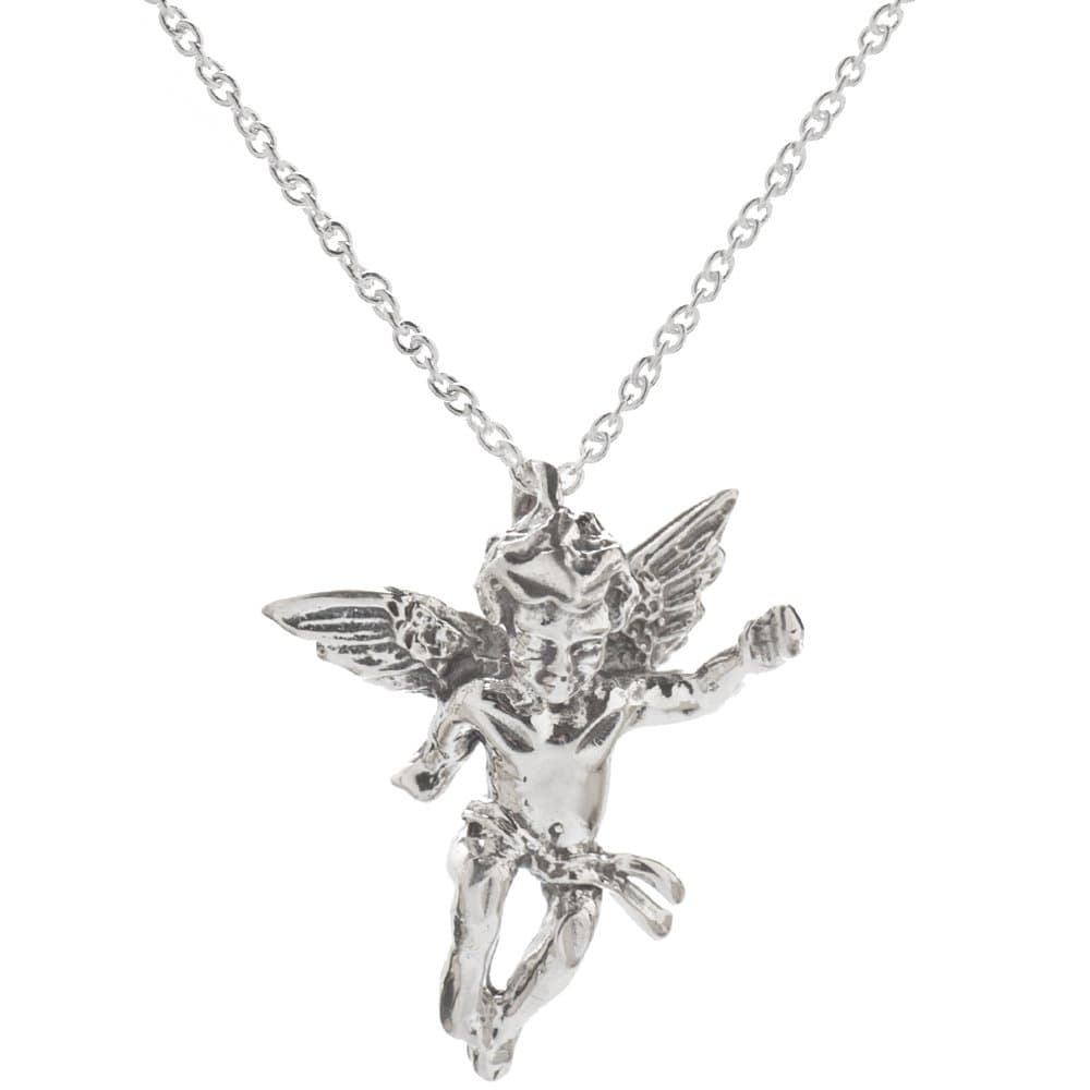 Sterling Silver Cupid Cherub Pendant Necklace, 18"