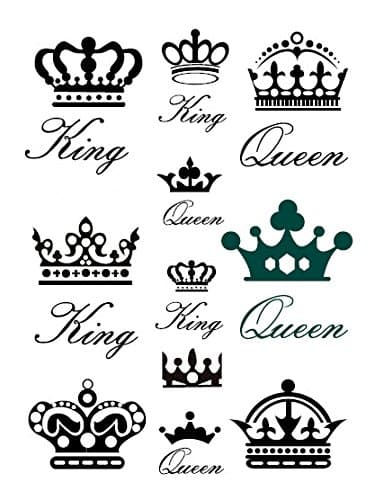 Waterproof Temporary Fake Tattoo Stickers Classic King Queen Crown Design Set of 2