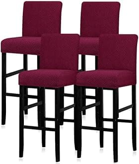 Lellen Reusable Pub Counter Stool Chair Covers Slipcover Stretch Removable Washable Dining Room Chair Covers Set of 4 (2786-Wine)