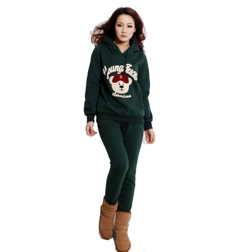 Women's Sweater Cotton Thick Fleece Two Pieces Suit Long Sleeves for Winter
