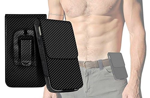 SAMSUNG GALAXY XCOVER 3 Vertical Belt-Pouch Classic Carbon Look Hip Case Cover with Clip and Loop Holster for Phones up to 144 x 76.9 x 9.6 mm in Black