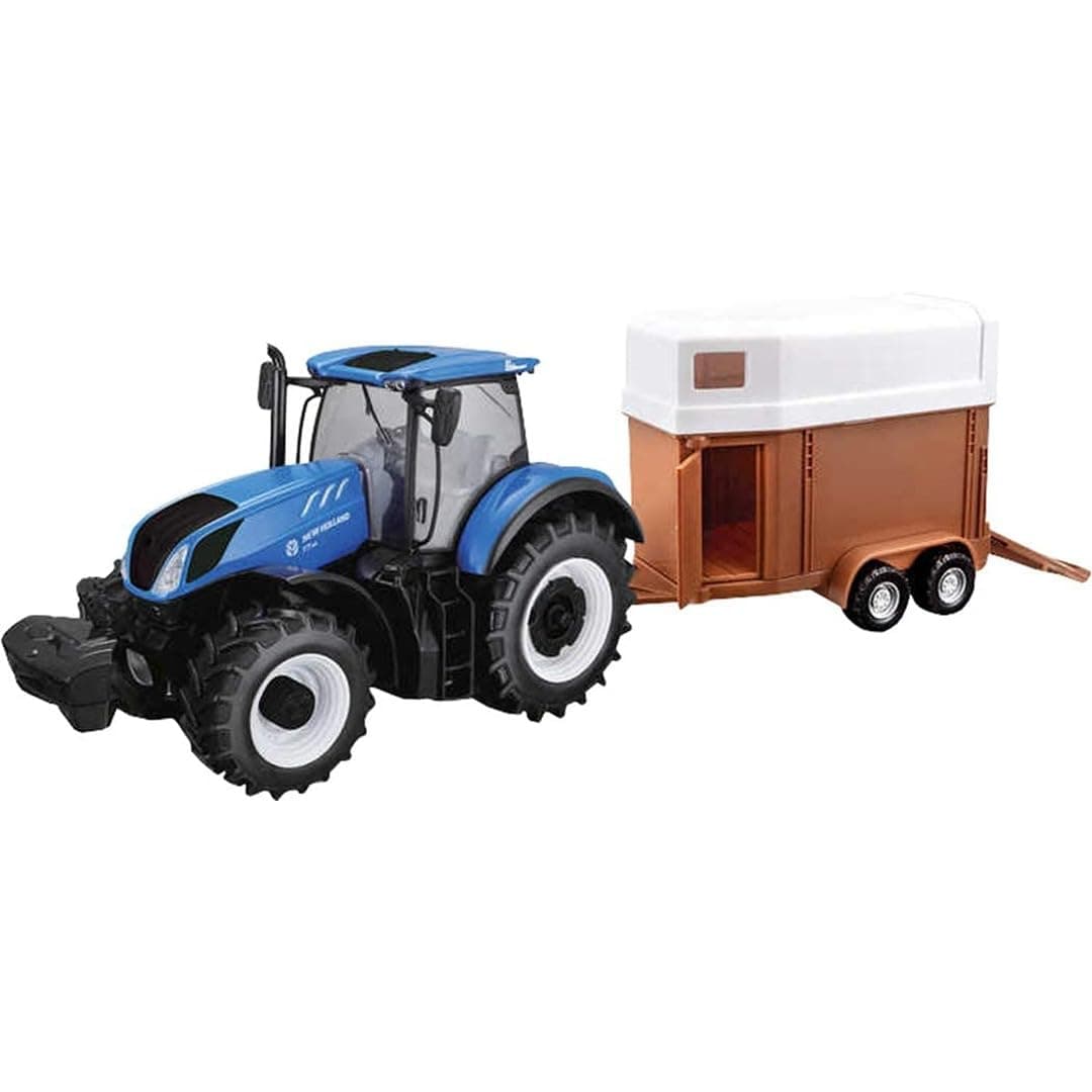 B18-44069 1:32 New Holland T7HD Tractor with Horse Trailer, Blue