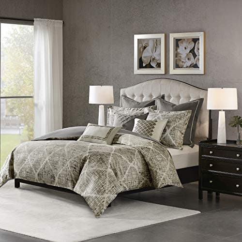 MADISON PARK SIGNATURE Plateau 9 Piece Luxurious Jacquard Bedding Comforter Set for Bedroom, King(110"x96"), Dark Gray