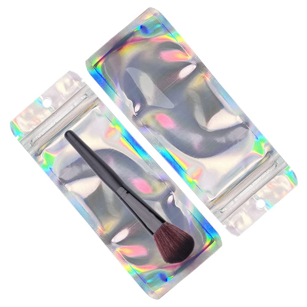 PABCK 100 Pieces 2.36x5.9 inch (Inside Size 1.9x4.65 inch) Resealable Foil Pouch Clear Front Heat Seal Bags with Hang Hole for Zip Food Storage Lock Bag Reclosable Airtight Zipper Lock Packaging