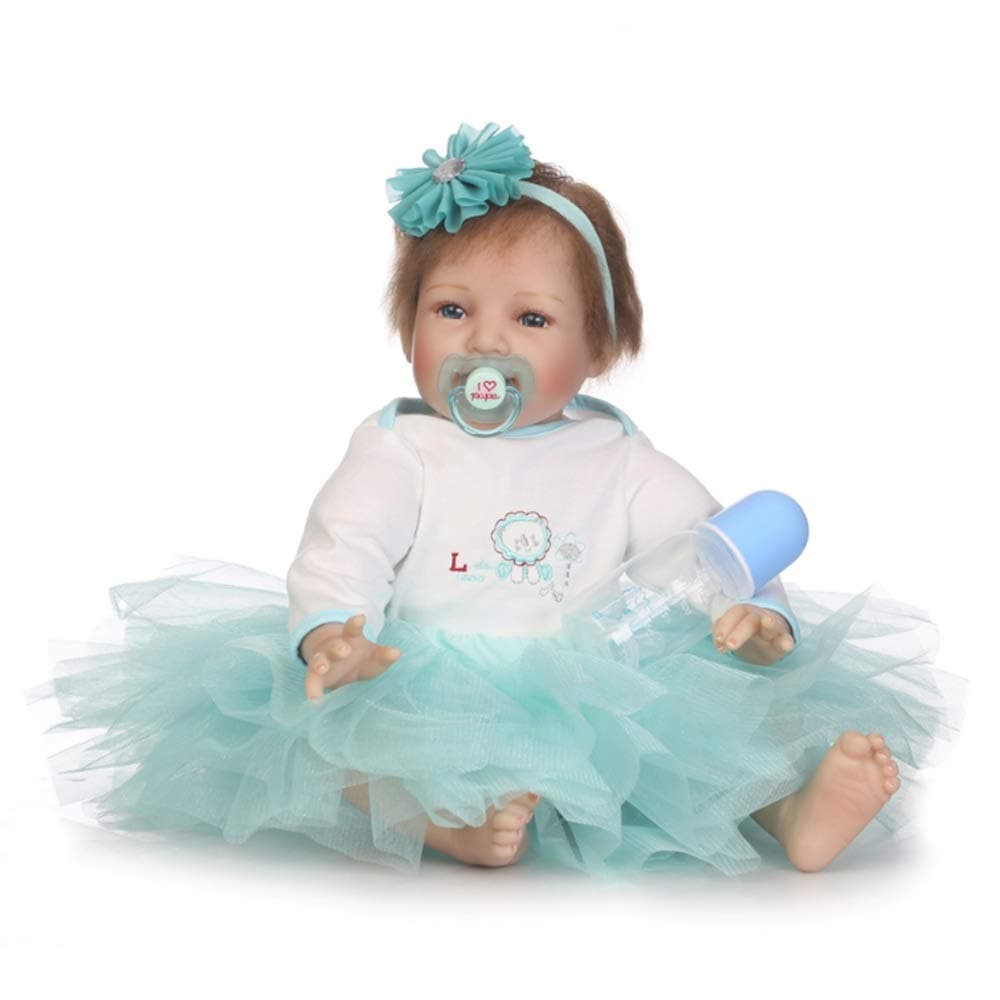 Baby Doll Blue Dress Rewborn Nursery Baby Alive Doll Realistic Pretend Role Play Kids Toys Cute Newborn Baby Girl Doll Lifelike With Clothes Hair Accessories Feeding Toys Milk Bottle Baby Toddlers Inf