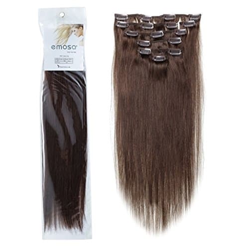 Emosa 18" 7pcs Remy Clips in Human Hair Extensions 04 Medium Brown 70g for Women's Beauty Hairsalon in Fashion