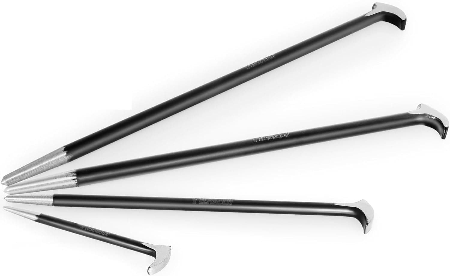 4-Piece Rolling Head Pry Bar Set for Garages, Heavy Duty Pry Bar Set, 6-Inch, 12-Inch, 16-Inch, 20-Inch.