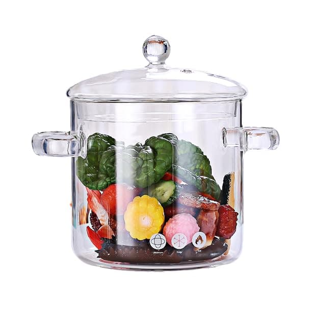 Glass Cooking Pot - 1.5L/1.6 Quarts Glass Saucepan with Cover - Heat-Resistant Clear Glass Stovetop Pot and Pan with Lid for Pasta Soup, Baby Food, and Salad - Glass Simmer Pot and clear pot