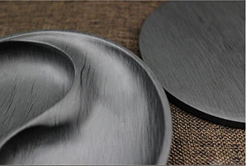 Easyou She Yan Taiji Ink Stone Chinese Calligraphy Round Inkstone Bagua Natural Stone Wavy with Cover 5"