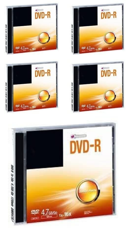 Premium Branded Blank DVD-R 4.7 GB 16X Speed Professional Disk with Jewel Case (Pack of 5)