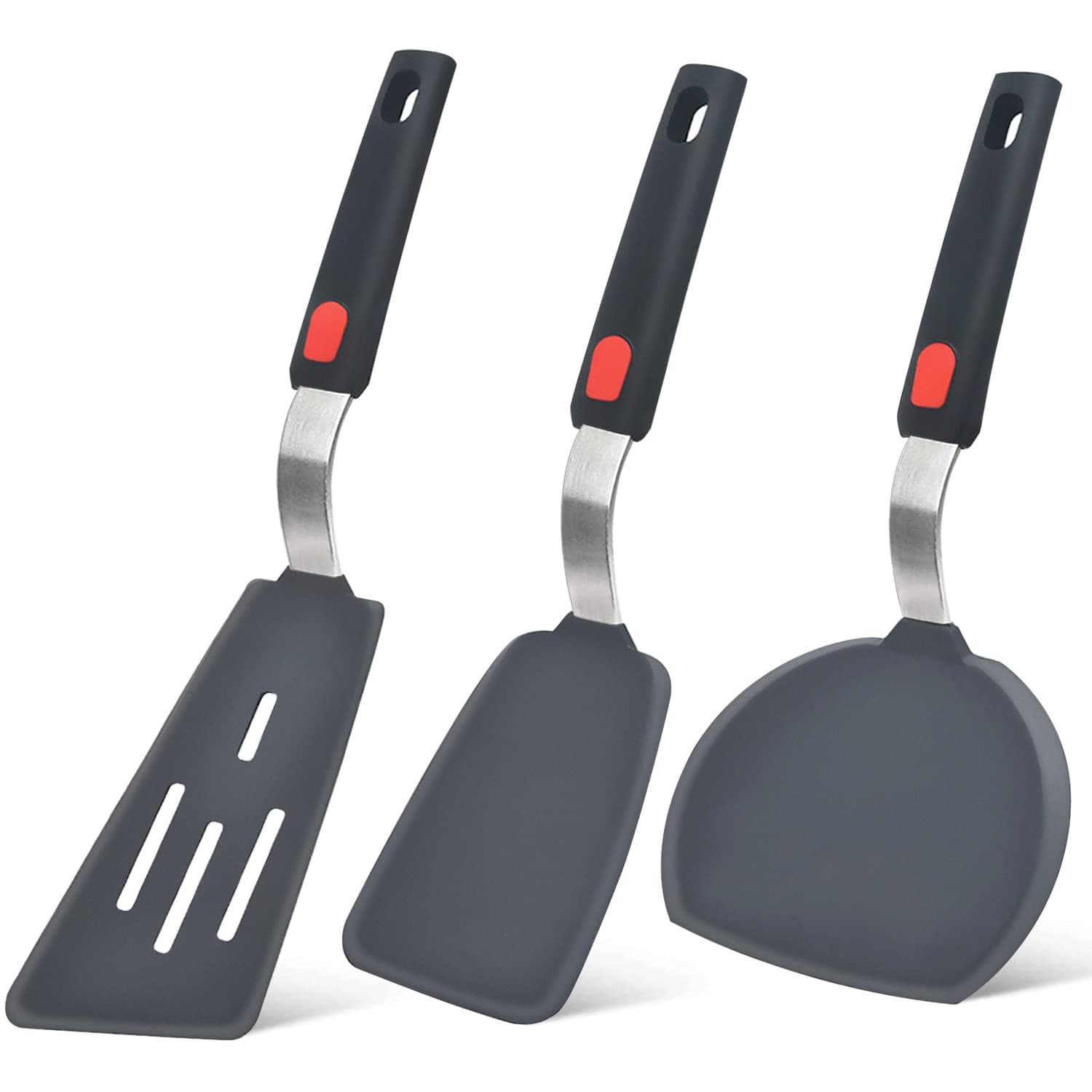 Beijiyi Silicone Spatula Turner Set of 3, 600°F Heat Resistant Cooking Spatulas for Nonstick Cookware, Large Flexible Kitchen Utensils BPA Free Rubber Spatula Set for Egg, Pancake, Fish, Burger