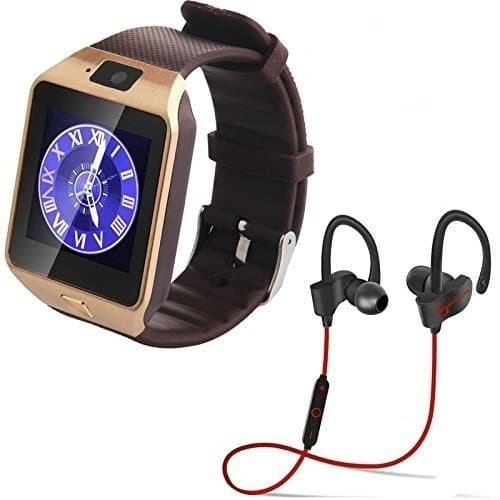 Easypro Combo of Dz09 Smartwatch GSM Sim Card with Camera with QC-10 Jogger Sports Bluetooth Headset Wireless 4.