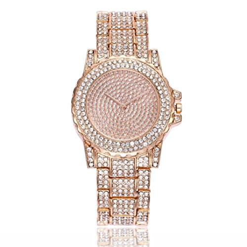 Swyss Women Fashion Trend Watch Diamond Luxury Analog Quartz Round Wrist Watch Chic Temperament Jewelry (Rose Gold)