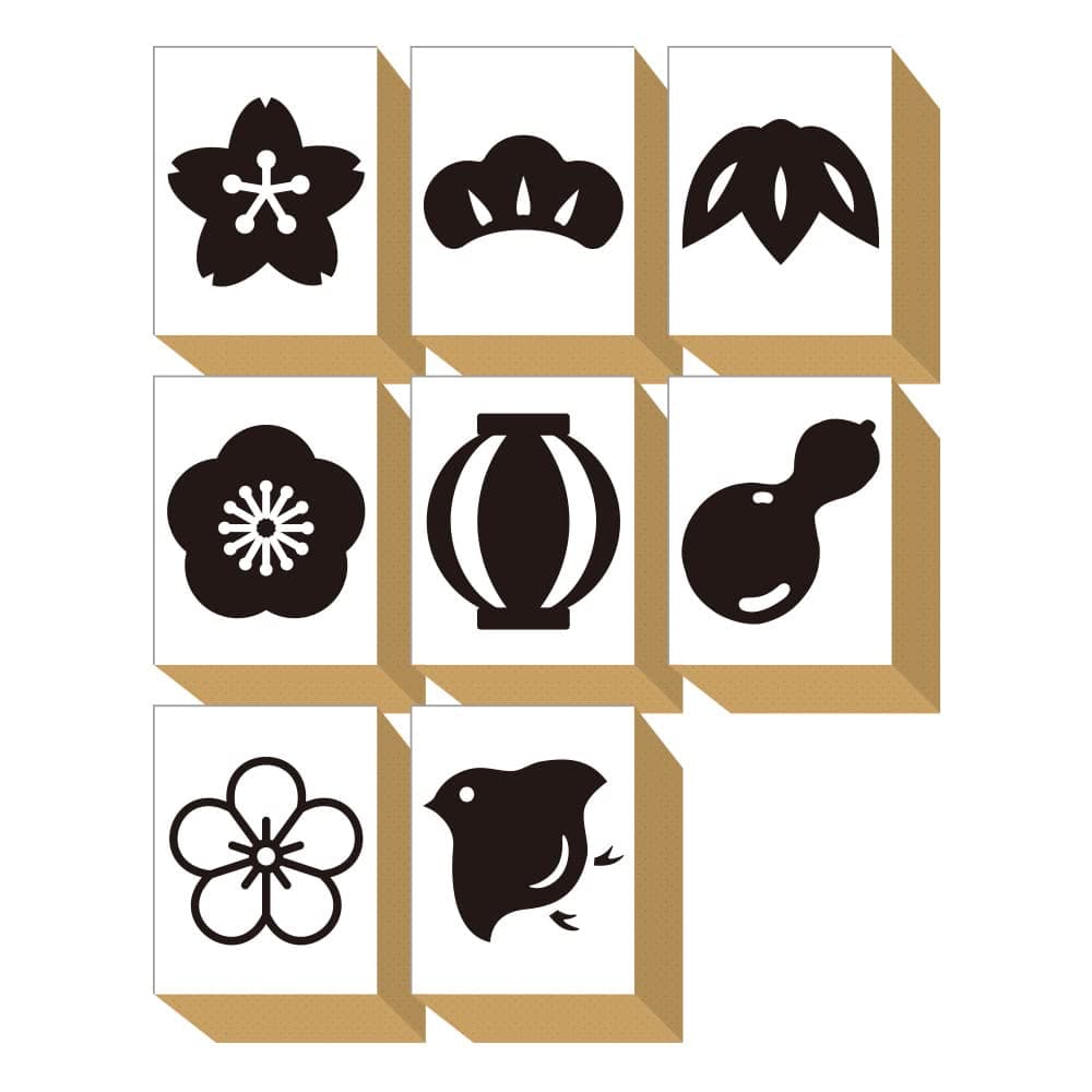 WAKUWAKU 8 Pieces Wood Rubber Stamps Traditional Japanese Design Set for DIY Crafting, Scrapbook, Painting, Letters Diary, Card Making, Gift Made in Japan Tokyo