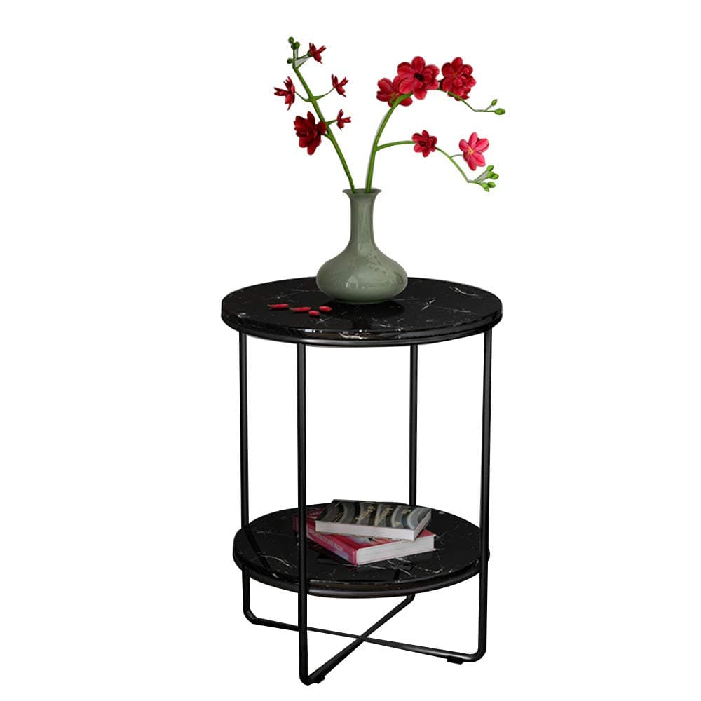 Shelves ZR- Marble Round Side End Table – Modern Lightweight Metal-Effect Furniture – For Bedside/Hallway/Living Room - Wall decoration (Color : Black-2 layer)