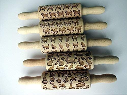 5 any PATTERN KID SIZE ROLLING PIN SET WOODEN LASER ENGRAVED MINI ROLLING PINS FOR COOKIES PLAY DOUGH or CLAY CHOOSE YOUR PATTERNS