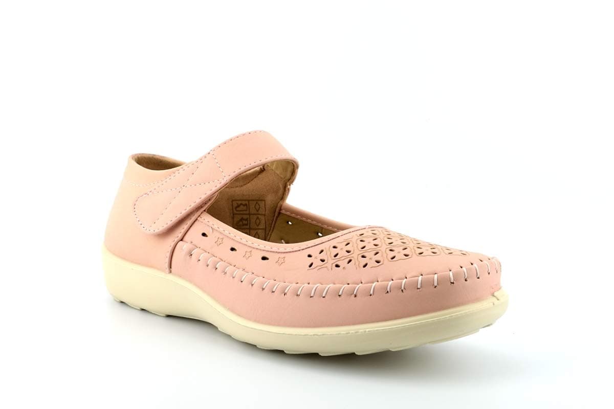 GenericDr Lightfoot Womens Casual Shoes Ladies Comfort Shoes Touch Fastening Punched Upper Lilac/Pink (Small Fit Buy 1 Size Up)