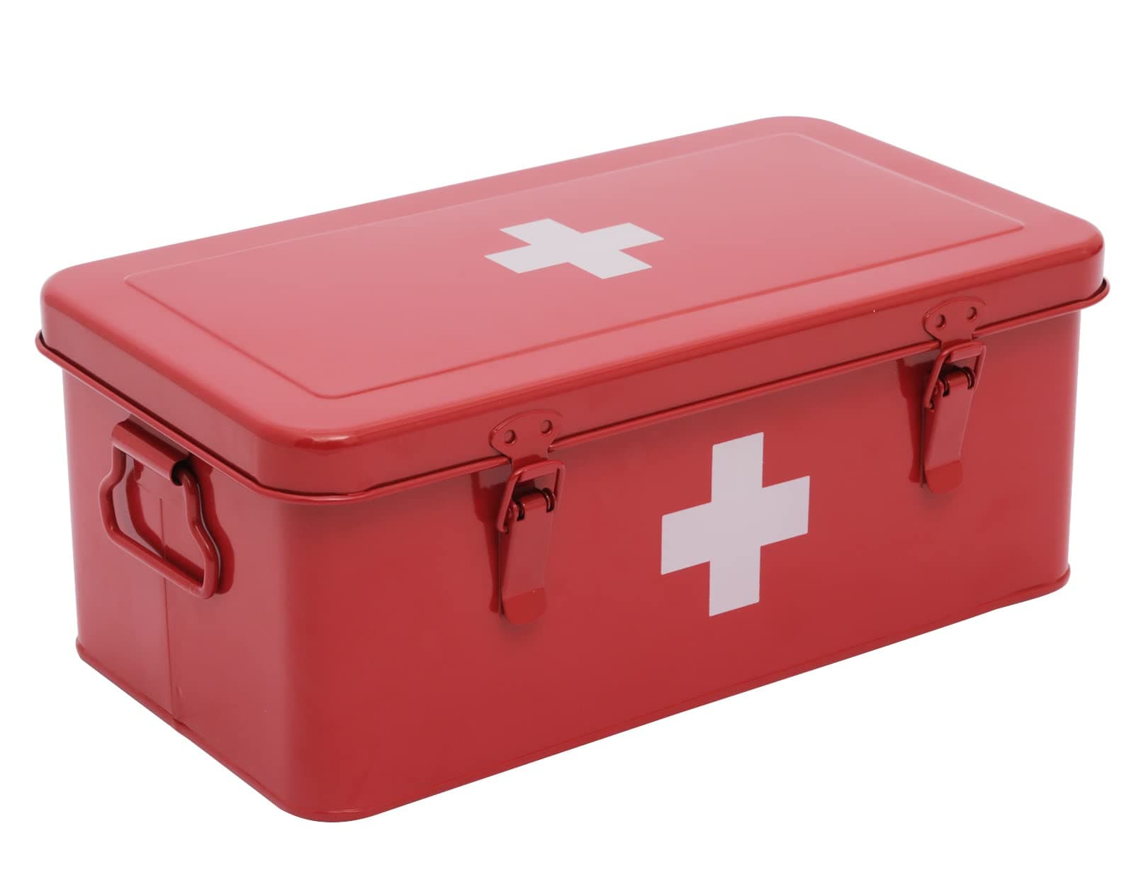 First Aid Medicine Box, First Aid Kit Supplies Bin, Metal Medicine Storage Tin, First Aid Empty Box with Safety Lock for Home Emergency Tool Set-Red