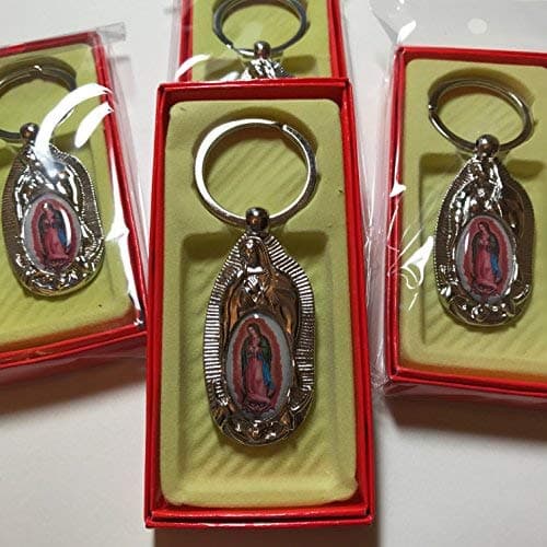 Our Lady of Guadalupe, Baptism/First Communion Memory Gift Silver Key Chains 12 Party Pack. Recuerdos De Mi Bautizo/Primera Comunion Nuestra Virgen De Guadalupe Llaveros.
