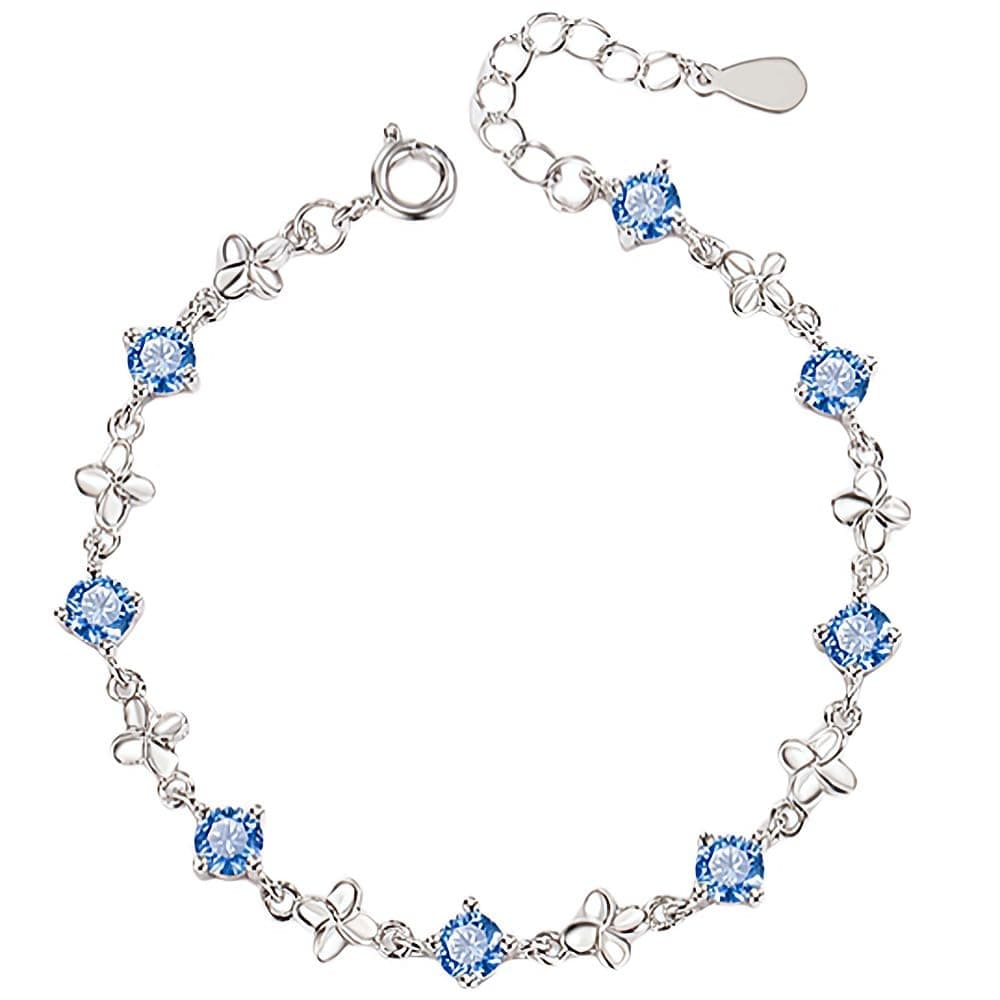 925 Sterling Silver Bracelets for Women, Clover Zircon Charm Chain Bracelet Fashion Jewelry Gifts