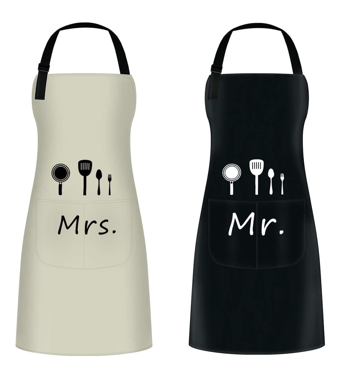 Mr. & Mrs. Couple Aprons Set（2PCS） Adjustable Kitchen Cooking Bib Apron Wedding Anniversary Engagement Bridal Shower Gift For Couples and Newlyweds