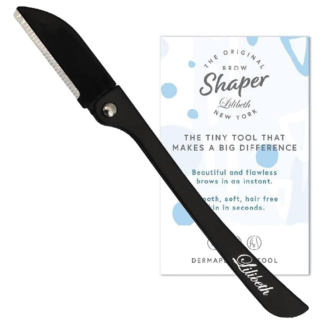 Lilibeth of New York Original Brow Shaper - Foldable Eyebrow Trimmer & Facial Hair Removal Device - Peach Fuzz Trimmer - Dermaplaning Tool for Women - Singles (Black)