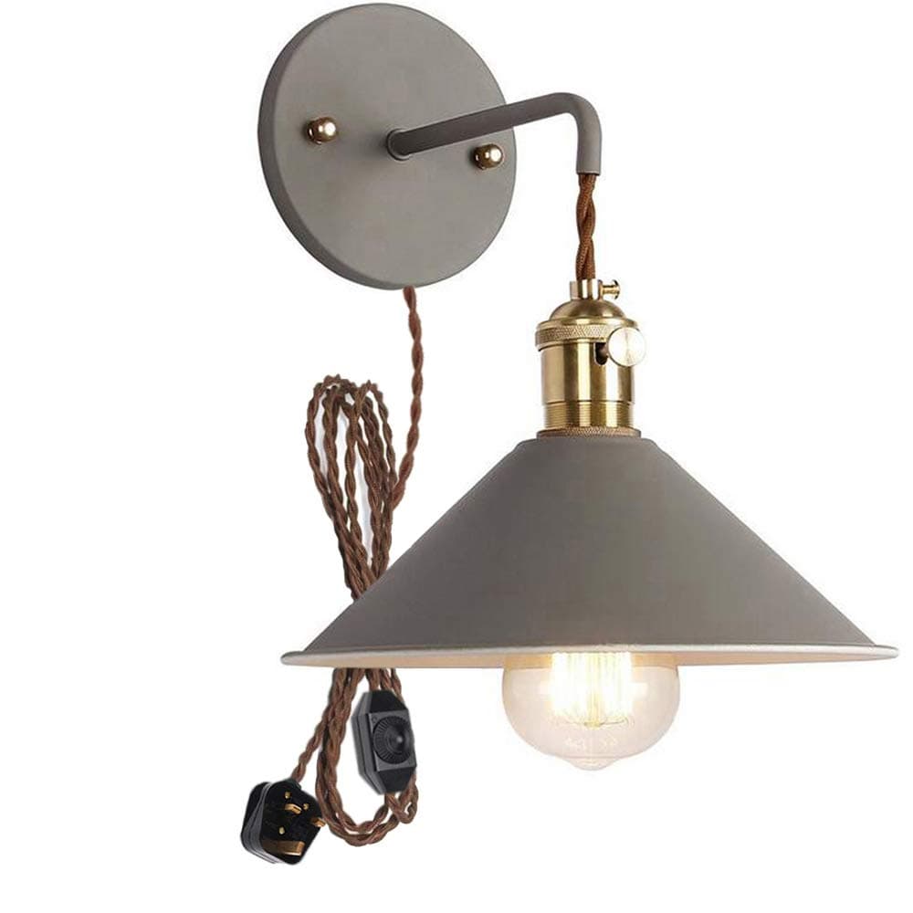 FSLiving Plug-in Dimmable Wall Light with Practical Plug, Cable and Dimmer Switch,Grey Macaron Candle Wall lamp for Bedside lamp Bathroom Vanity Lights E27 Socket-Bulbs not Included