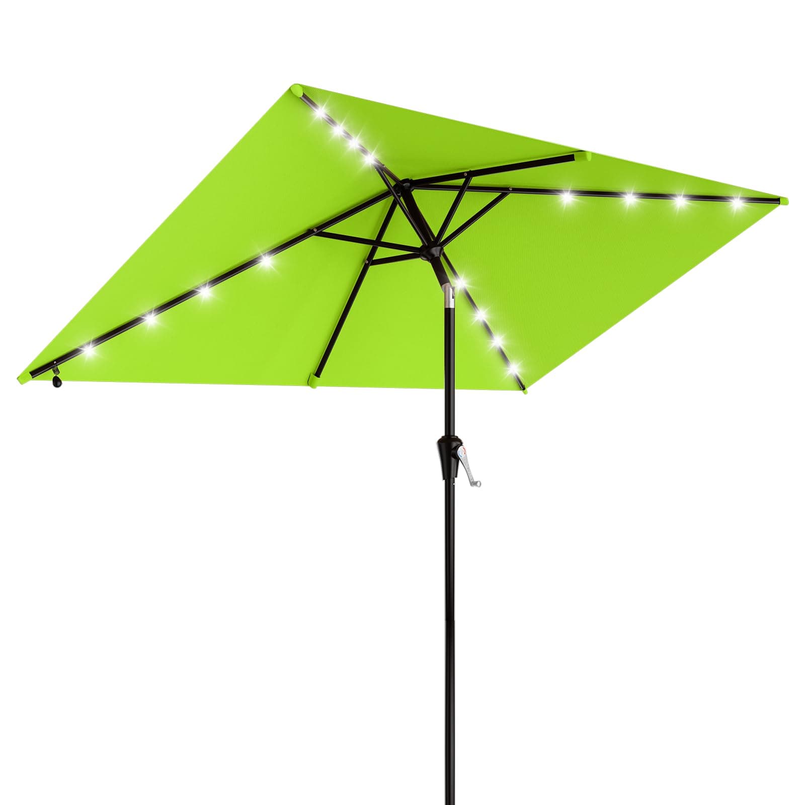 AreShark 6.5' x 10' Rectangular Patio Umbrella with Solar Lights, Solar Powered Lighted Market Umbrella w/Tilt and Crank, Outdoor Table Umbrella for Garden, Deck, Backyard, Pool, Apple Green
