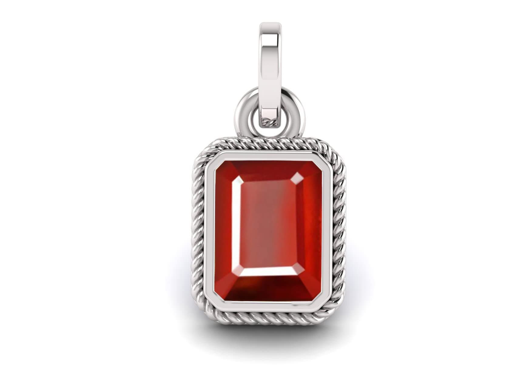 Natural Certified Jewelry Gifts 4.75 Carat Astrological Gomed Hessonite/Garnet Square-Shape Pendant Necklace For Women 925 Sterling Silver For Women's