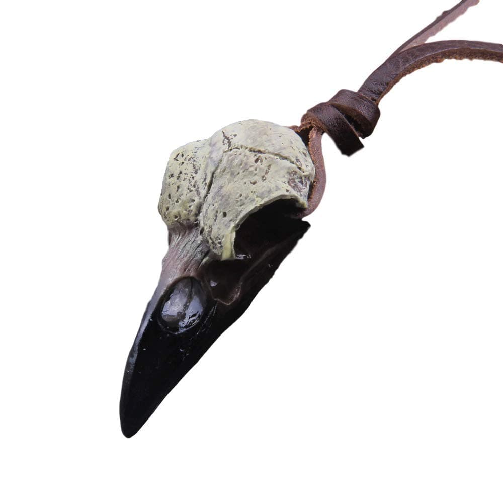 VikingsBrandViking Necklace Men & Women | Authentic Raven Skull Replica | Ideal Viking Gifts for Men & Women | Durable Norse Leather Necklace