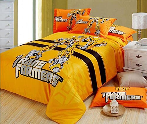 Transformers Printing Duvet Cover Set Bumblebee Bed Sheet Cotton Bedding Set Comforter Cover flat Sheet pillowcase (Full, Bumblebee)
