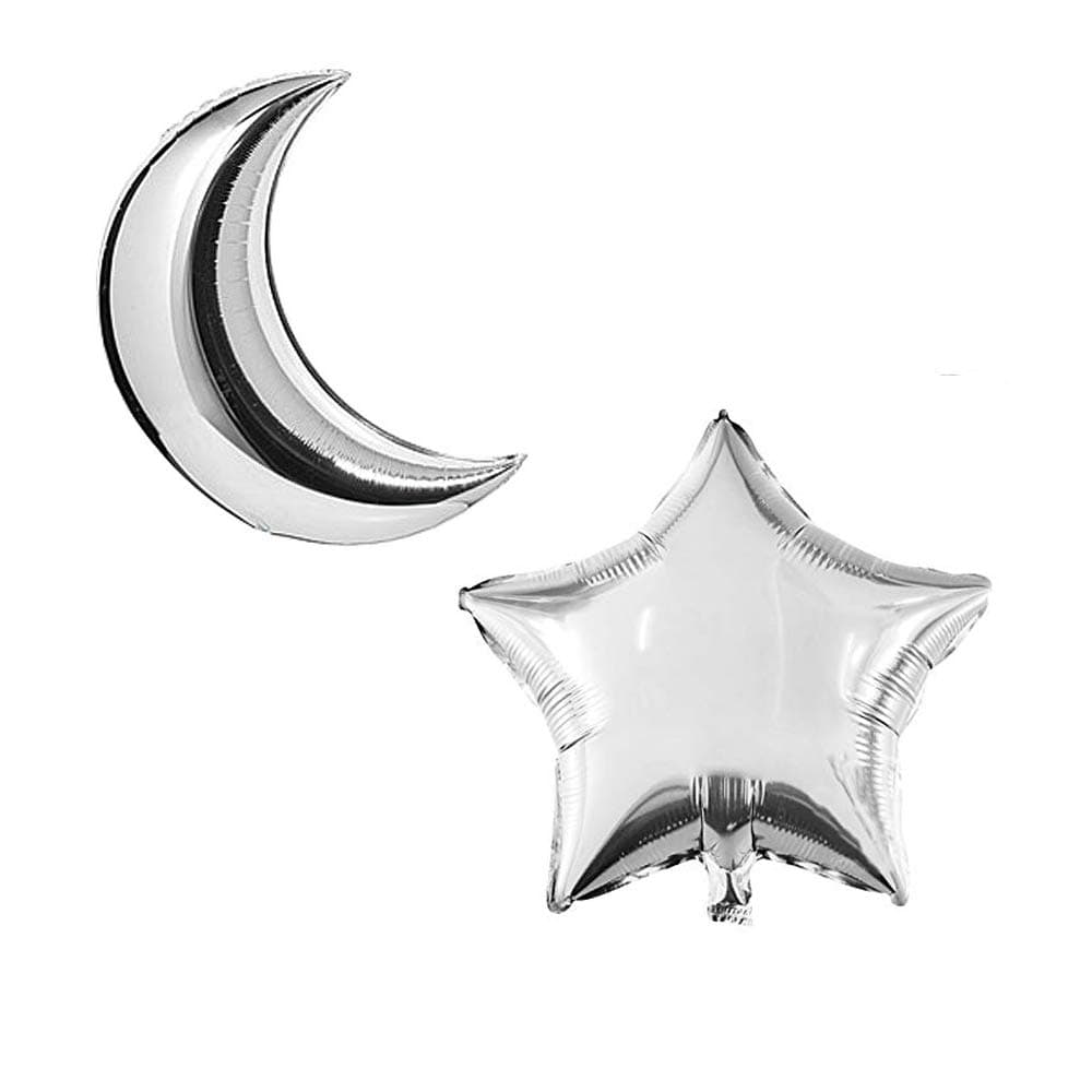 35" Silver Crescent 20" Silver Star Foil Balloon 2 Piece Bundle