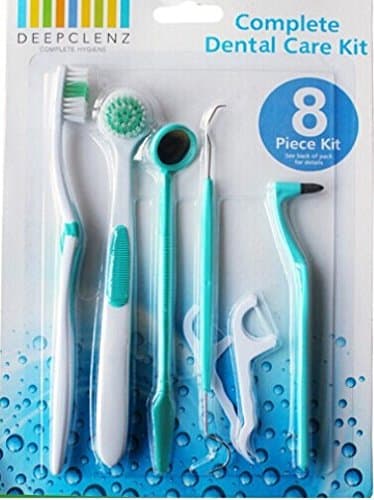 Home Oral Dental Professional Cleaning Tool Kits -(Dental Mirror +Tooth Stain Eraser + Tongue Brush +Toothbrush +Plastic Tooth-picks +Waxed Dental Floss 3 PCS /Set) 8pcs-pack