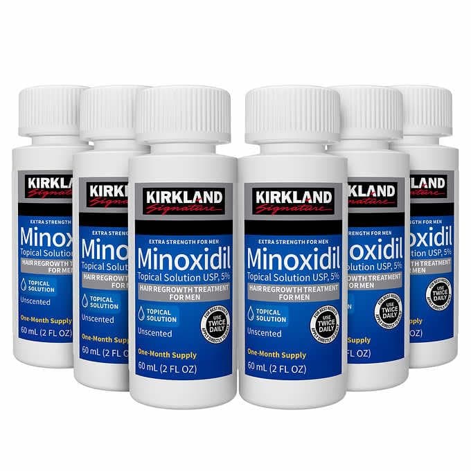 Kirkland Minoxidil Liquid Extra Strength Hair Regrowth Treatment for Men, 5% Topical Solution, 6 Months Supply - Dropper Applicator Included