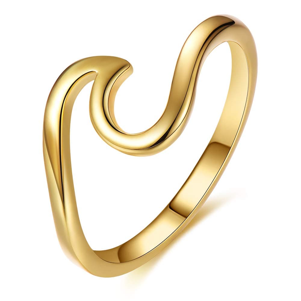 Chic 925 Sterling Silver Wave Cut Girl Ring,Designed for Women to Design Home Casual Wearual Wear (Gold, 7)